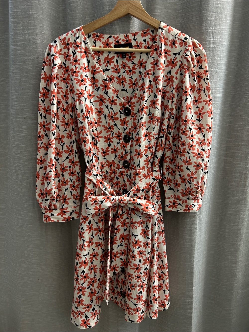 Alexia Admor Solenne Mini Dress Size 10 White Red Floral Linen Blend Puff Sleeve